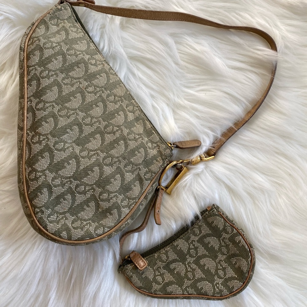 Authentic vintage Dior green trotter mini saddle with coin bag